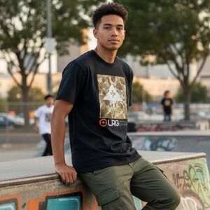 LRG Mens Black Camouflage Tree Graphic T-Shirt XL Standard Fit Cotton Tee